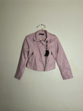 Light Pink Faux Leather Moto Jacket Size L/12